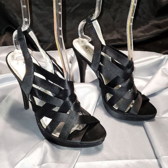White House Black Market Shoes - WHBM black satin strappy sling heels 8.5 JULIET